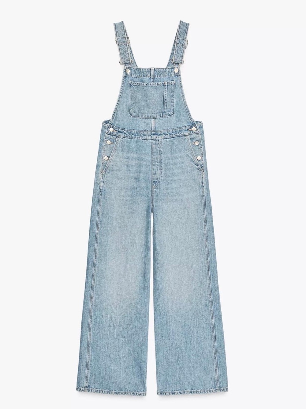 Zara Light Blue Denim Wide-Leg Overalls for Women